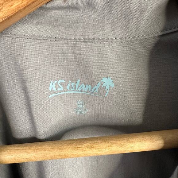 KS Island Mens Embroidered Gray Hawaiian Button Up Shirt Short Sleeve 3XL Big - Picture 8 of 11